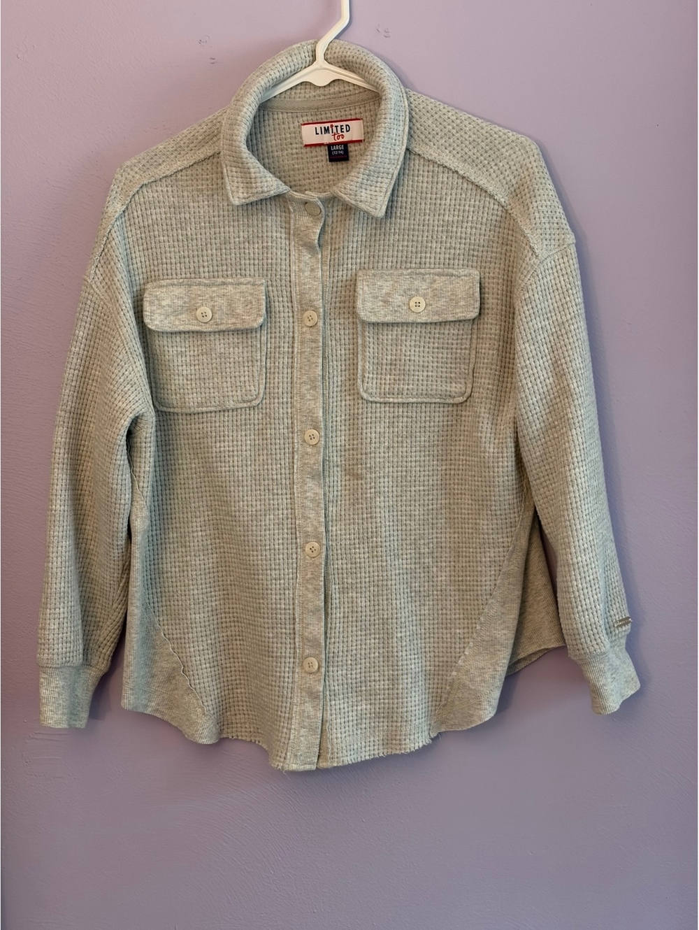 Limited Too Girls Gray Waffle Knit Shacket Shirt Jacket Size Large